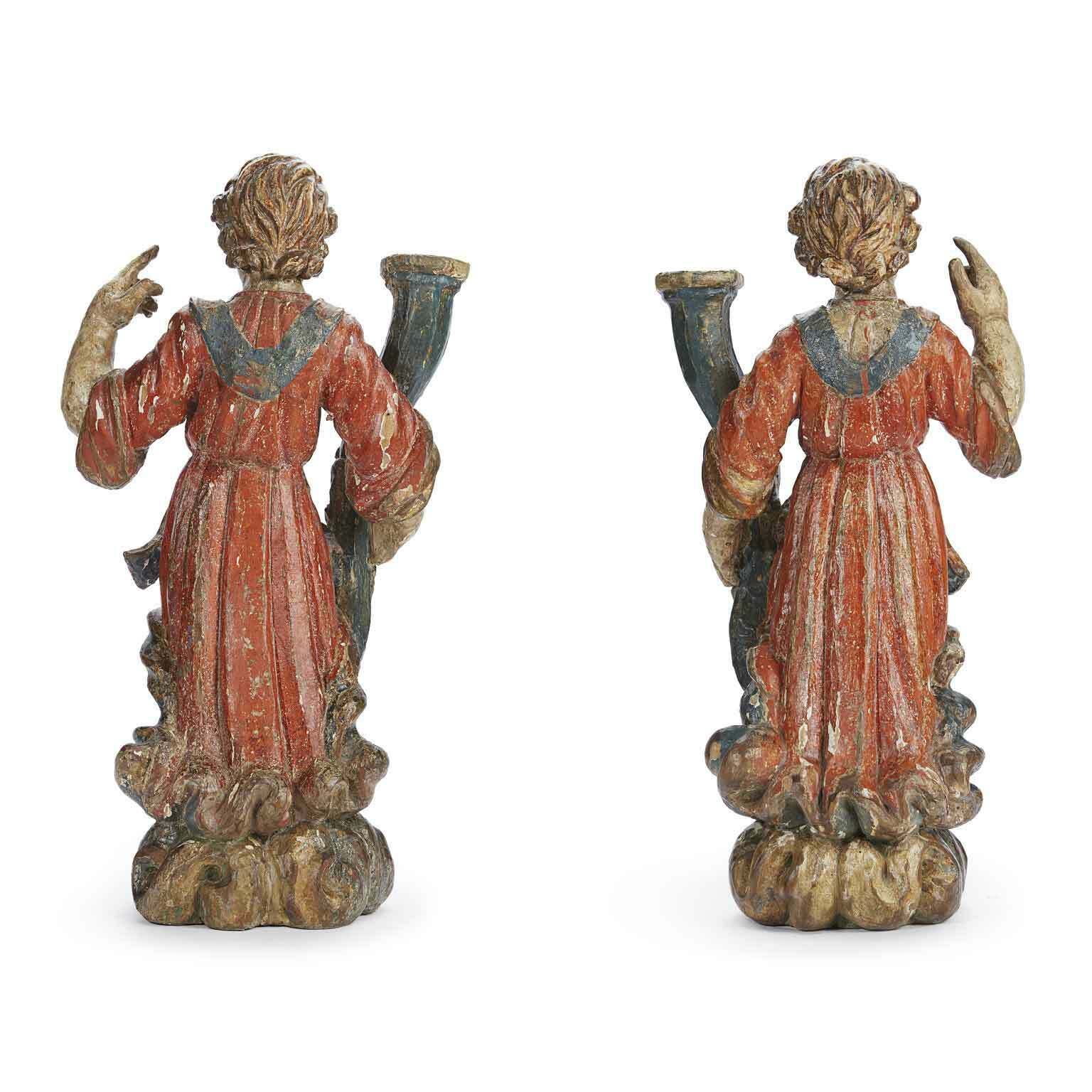 Pair Of Sculpted Lacquered And Gilded Candle Holder Angels 1600 photo for sale
