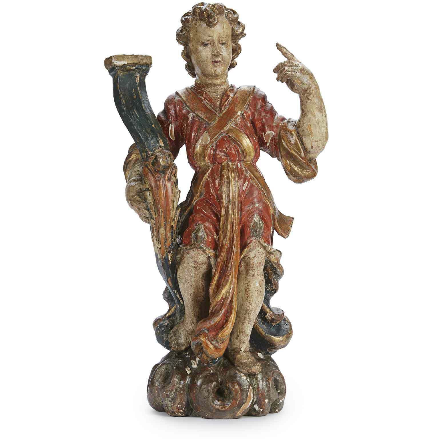 photo furniture Pair Of Sculpted Lacquered And Gilded Candle Holder Angels 1600