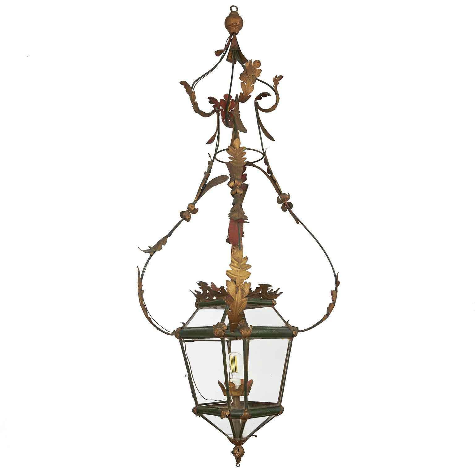Large Green Iron Lantern, Italian Artefact From 1700 photo Lighting