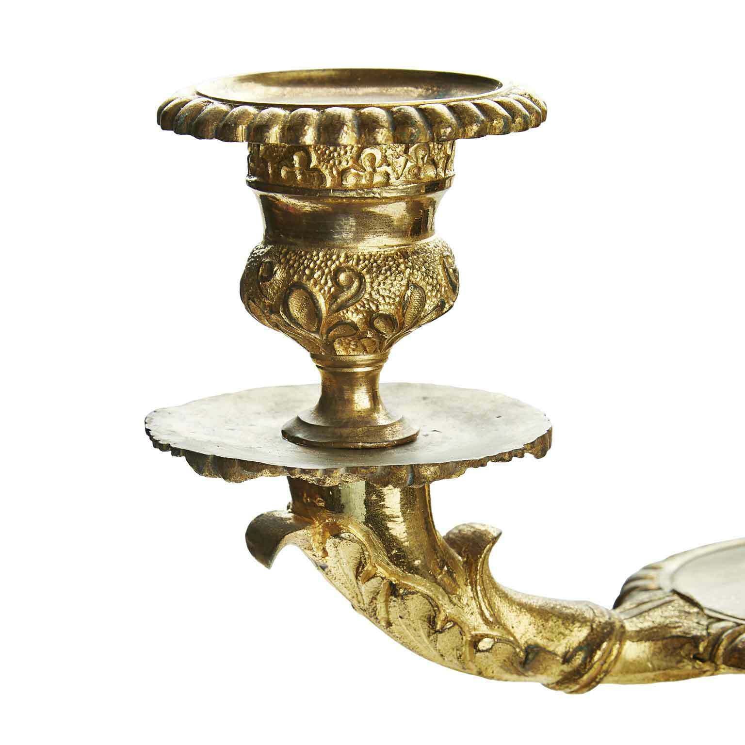Pair Of Empire Three Flame Candelabra In Gilded Bronze 1800 photo for sale