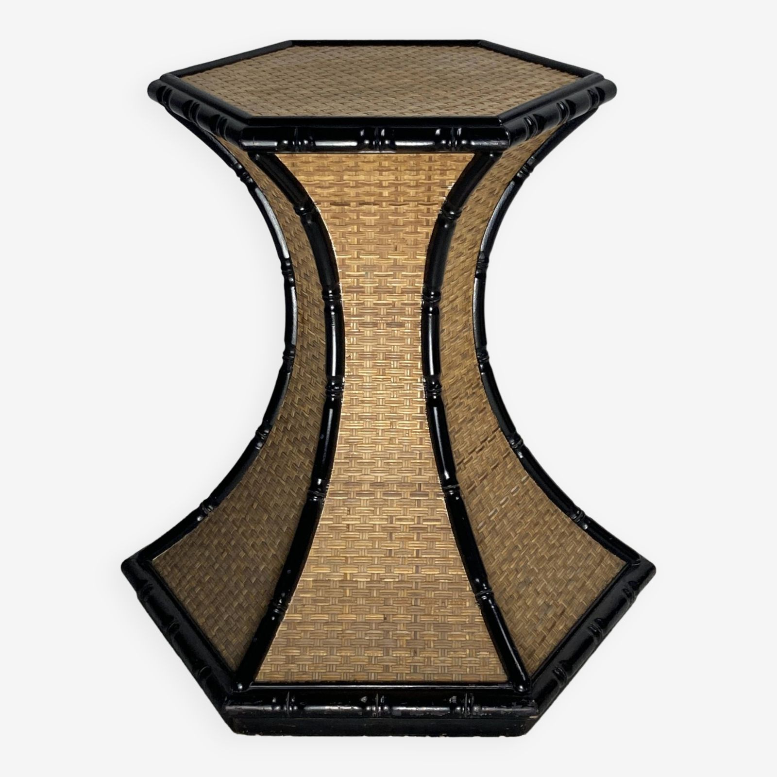 Coastal Palm Regency Rattan Bamboo Side Table Or Dining Table Base France 1970s