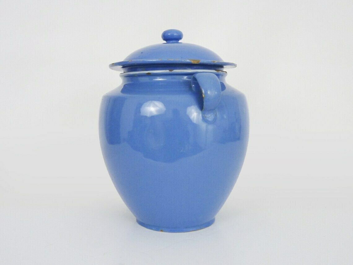Rare Glazed Blue Confit Pot, South West Of France. Storage Jar. 19th Century Pyrenees photo furniture