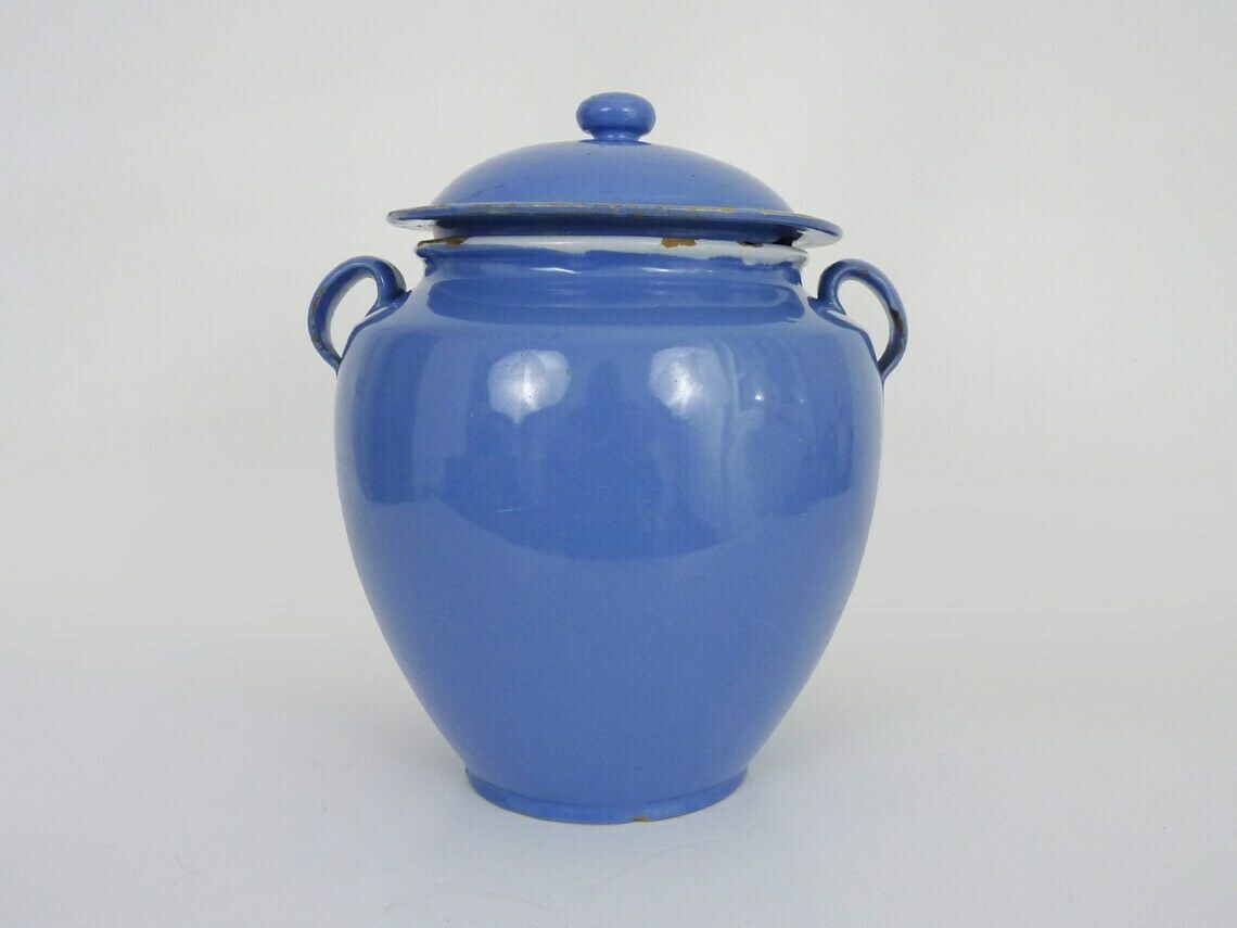 Rare Glazed Blue Confit Pot, South West Of France. Storage Jar. 19th Century Pyrenees photo for sale
