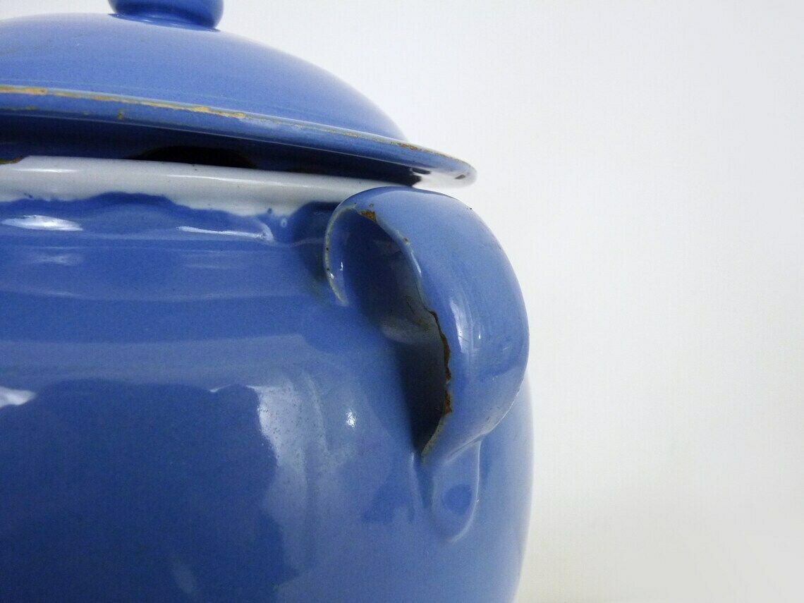 Rare Glazed Blue Confit Pot, South West Of France. Storage Jar. 19th Century Pyrenees photo 380.0