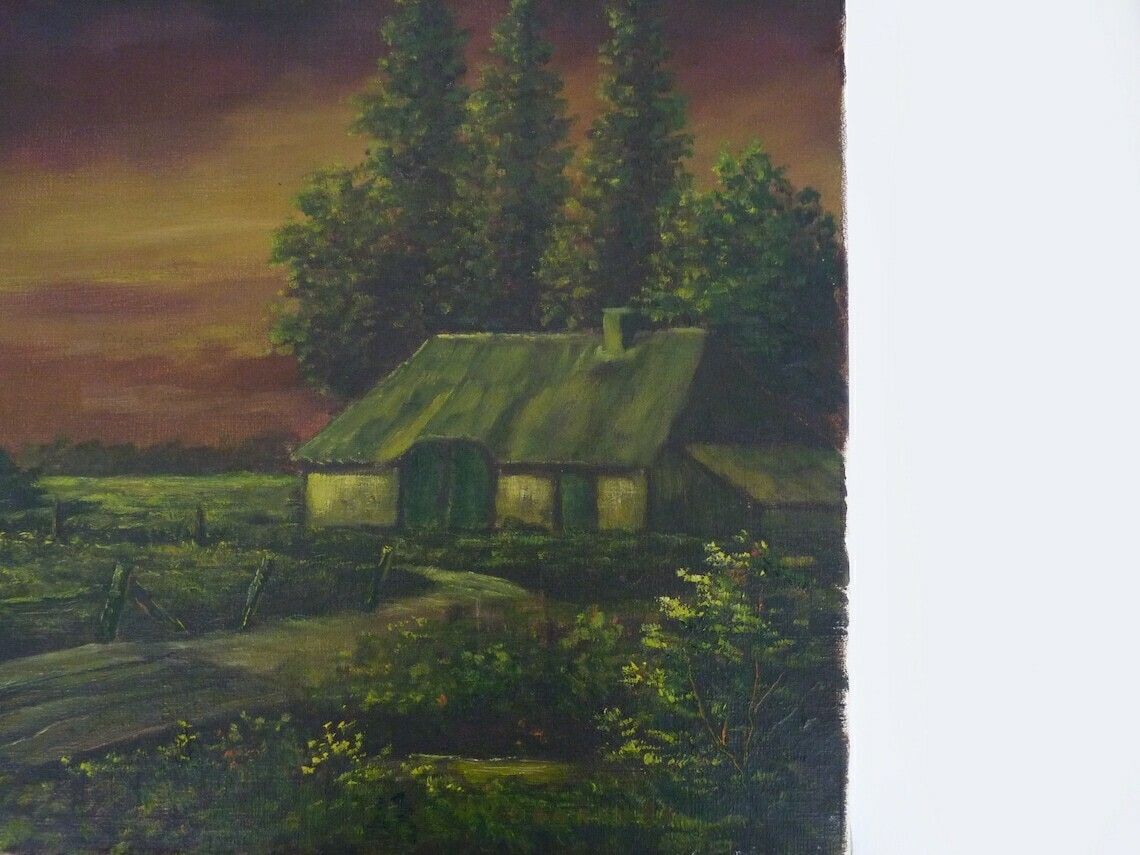 Oil On Canvas Village Of Jan Van Dooren, Sunset. Signed photo 211.0