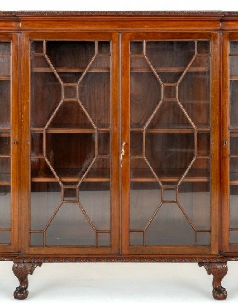 Chippendale Breakfront Bookcase Cabinet Mahogany 1900 photo furniture