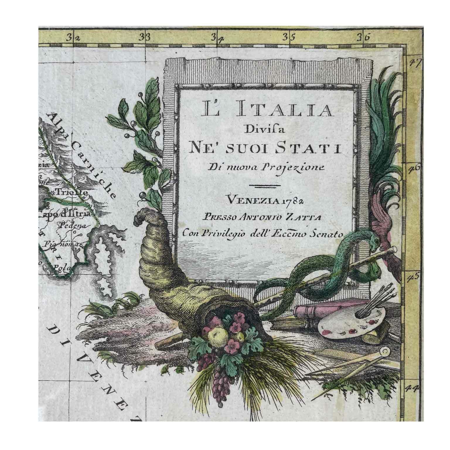 Zatta Antonio, Italy Divided Nor Its States Of New Projection Venice 1782 photo for sale