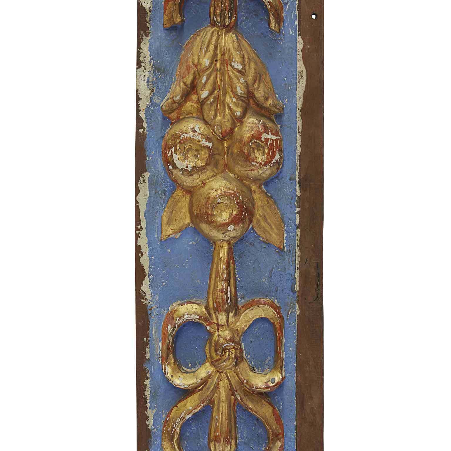 Pair Of Friezes 1700 In Carved Wood Lacquered In Blue And Fine Gold photo 3106.0