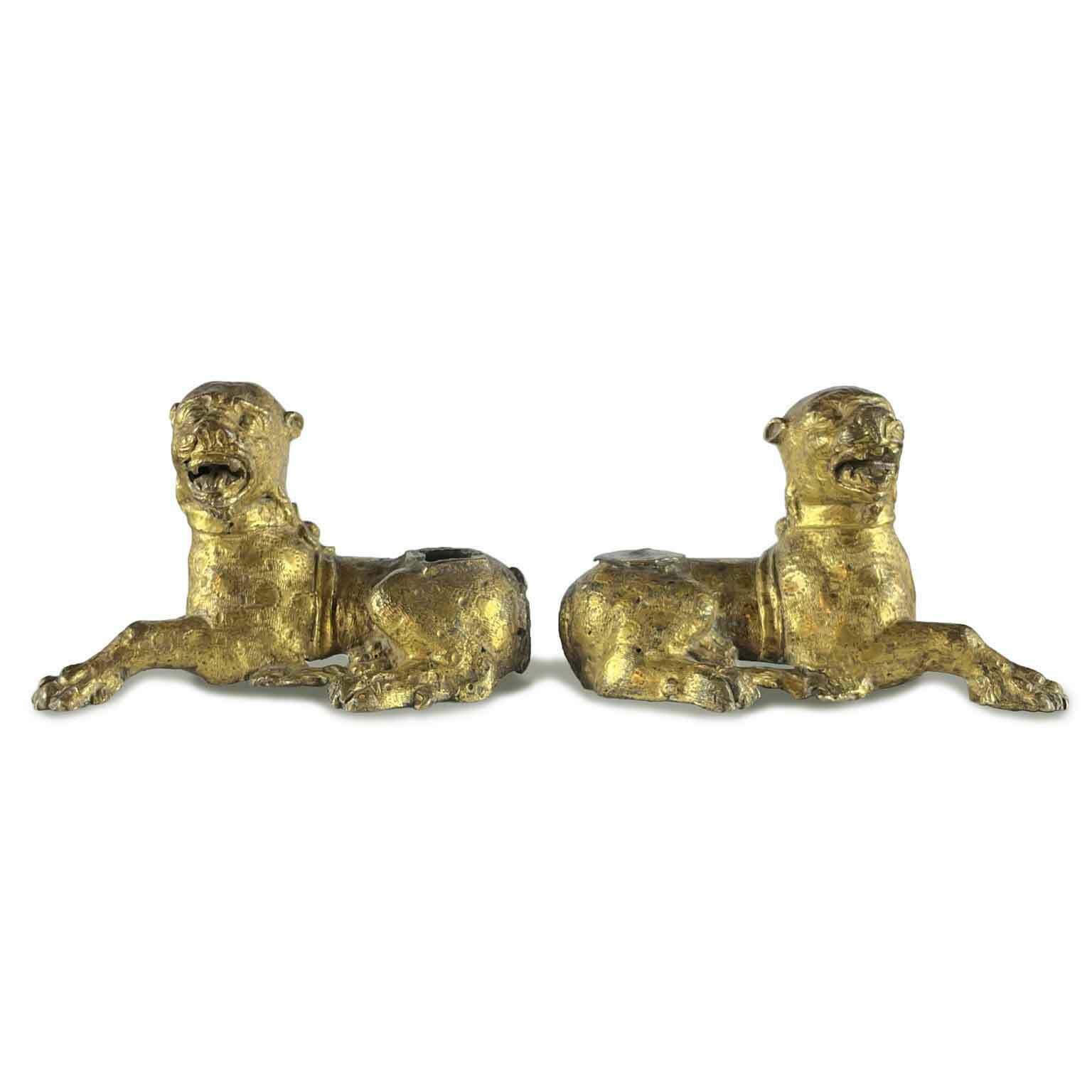 Pair Of Stylophorous Lions In Gilded Bronze Nuremberg 1500 photo furniture