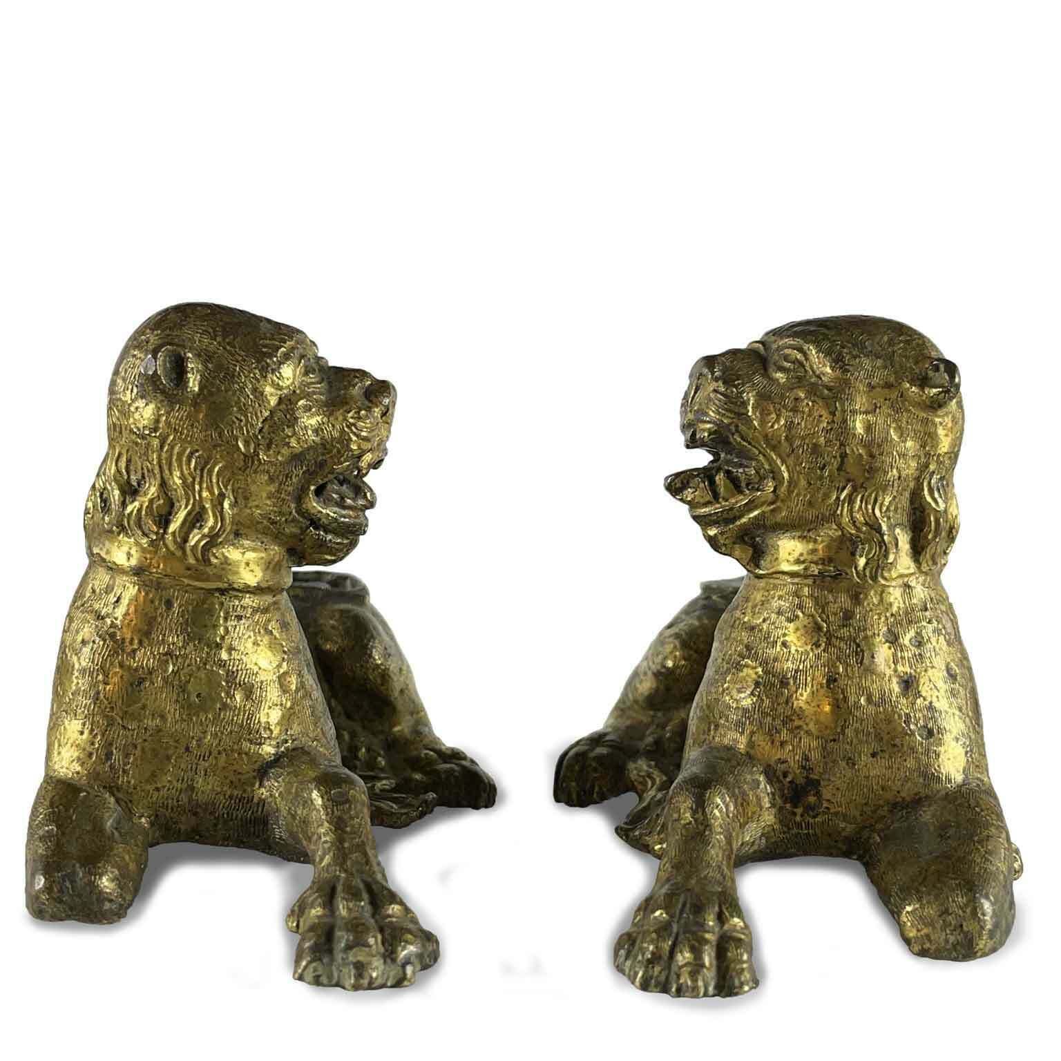 Pair Of Stylophorous Lions In Gilded Bronze Nuremberg 1500 photo for sale