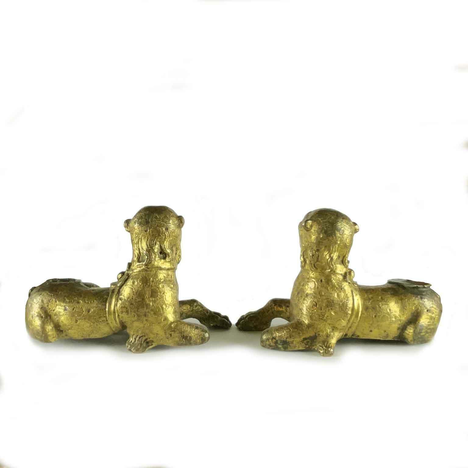 Pair Of Stylophorous Lions In Gilded Bronze Nuremberg 1500 photo Art