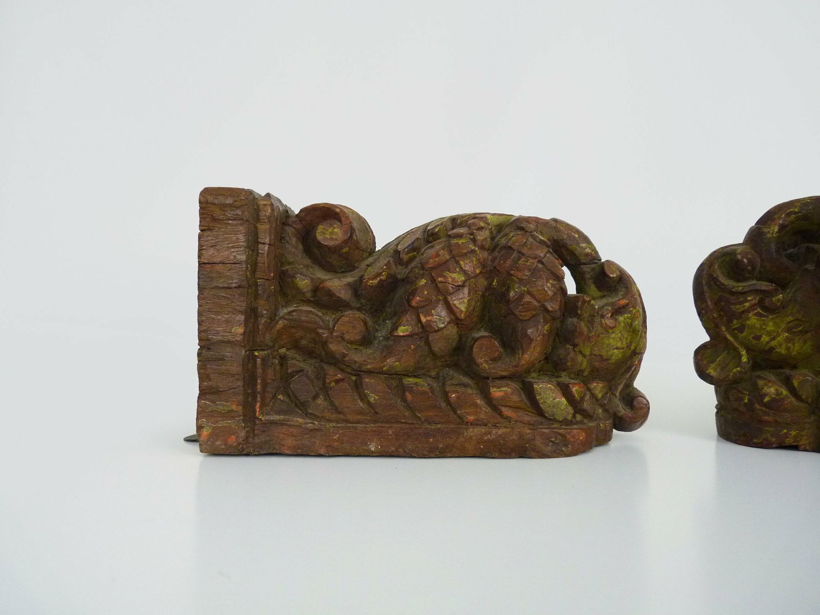 photo furniture Pair Of Indian Wall Candlesticks Carved In Wood