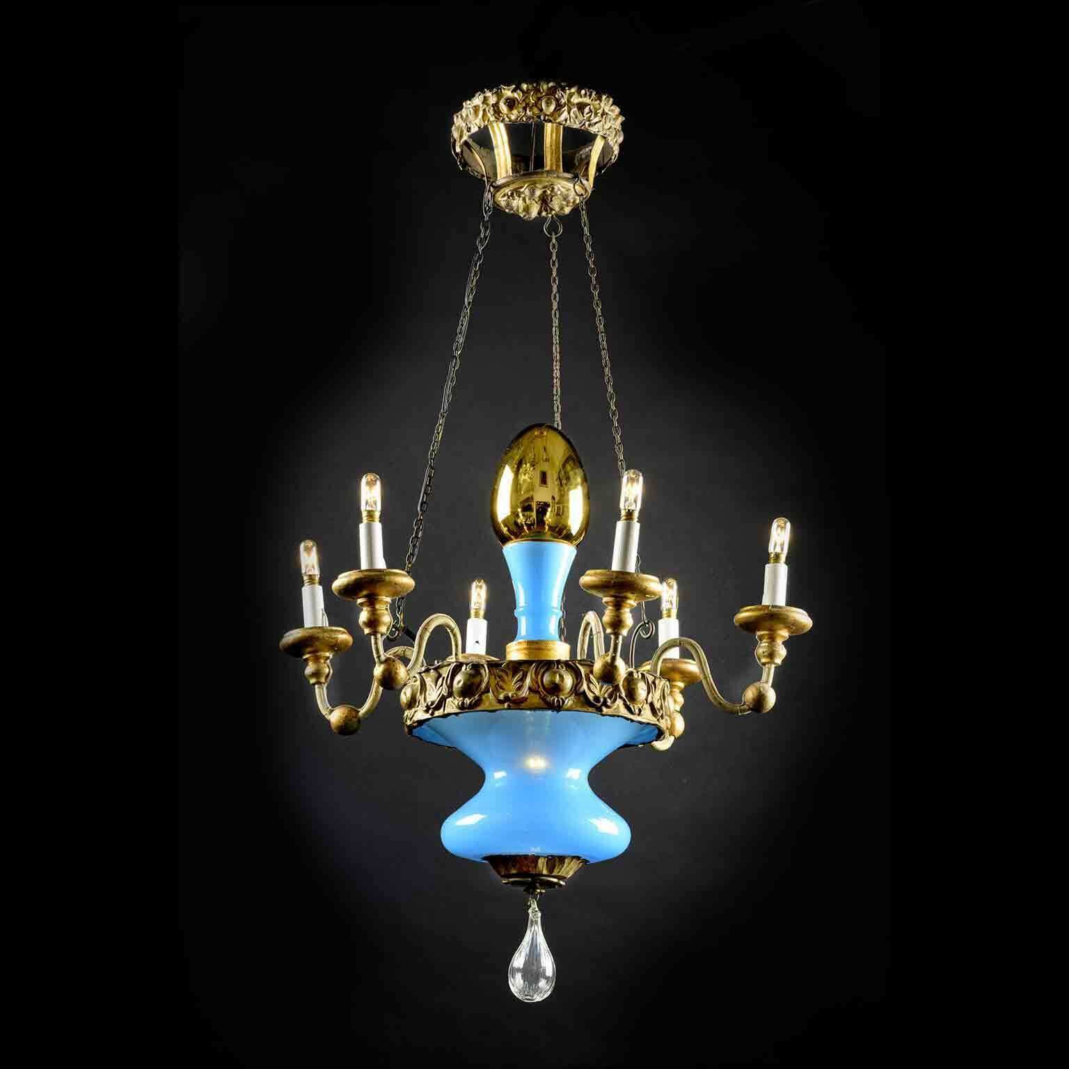 Turquoise And Golden Chandelier Lucca 19th Century