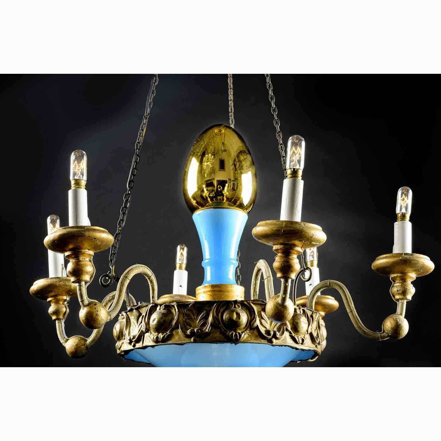 Turquoise And Golden Chandelier Lucca 19th Century photo for sale