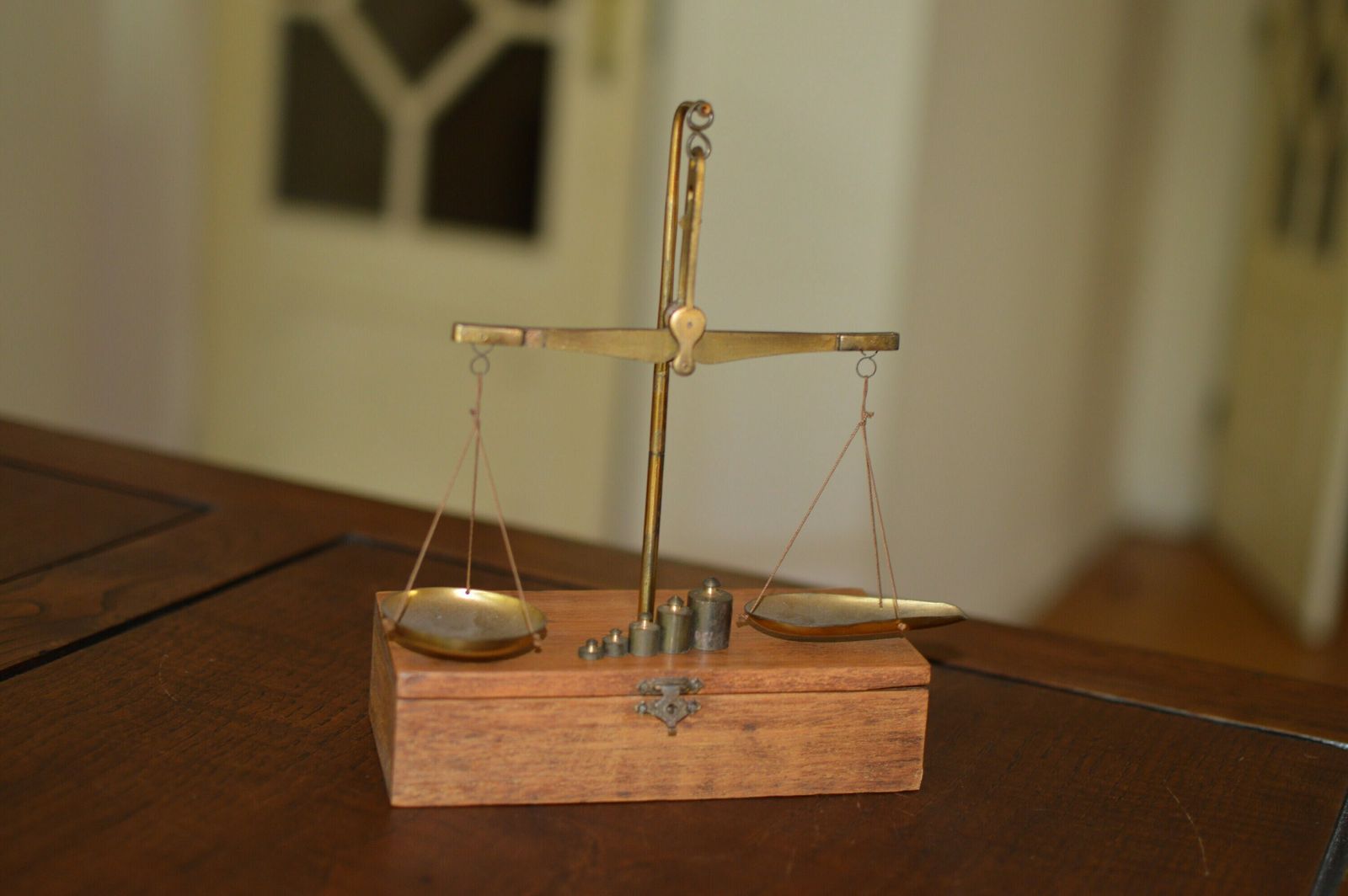 Old Scale For Weighing Gunpowder. Complete With All Weights photo vinterior