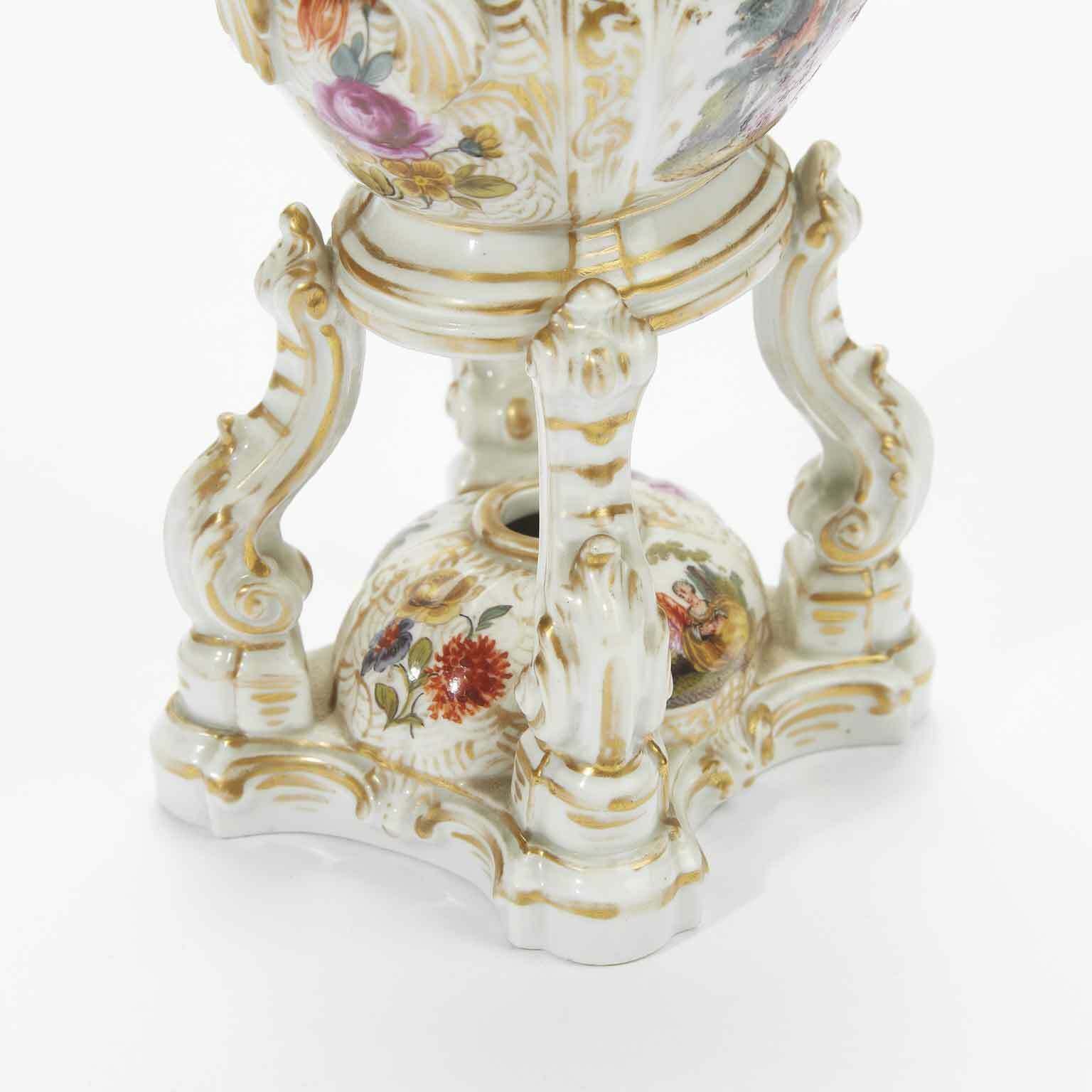 Pair Of Antique German Porcelain Incense Burners From The 1800s photo vinterior