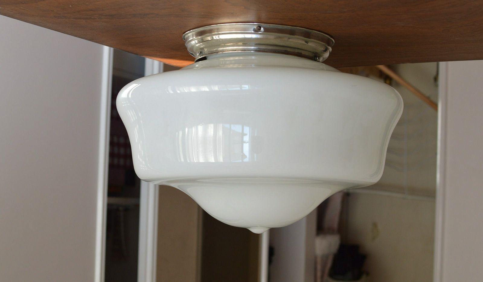 1 Of 10 Art Deco Bauhaus Celiling Lamp. School Art Deco Lamp Opaline Glass photo Lighting