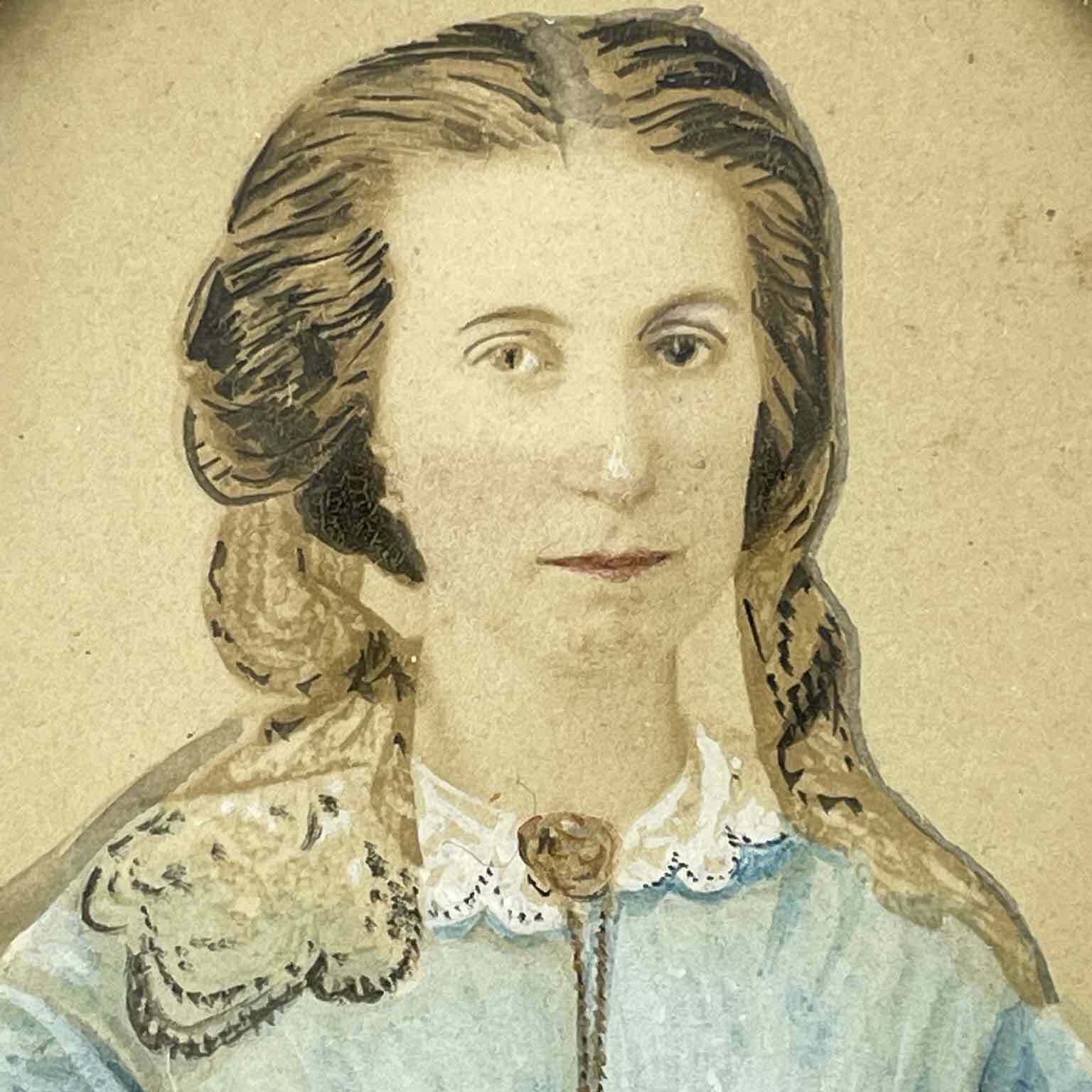 Portrait Of An Oval Lady Watercolor On Fine 19th Century Paper photo for sale