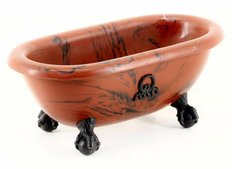 Vintage "Bathtub" Flower Pot In Burgundy Resin With Black Spots