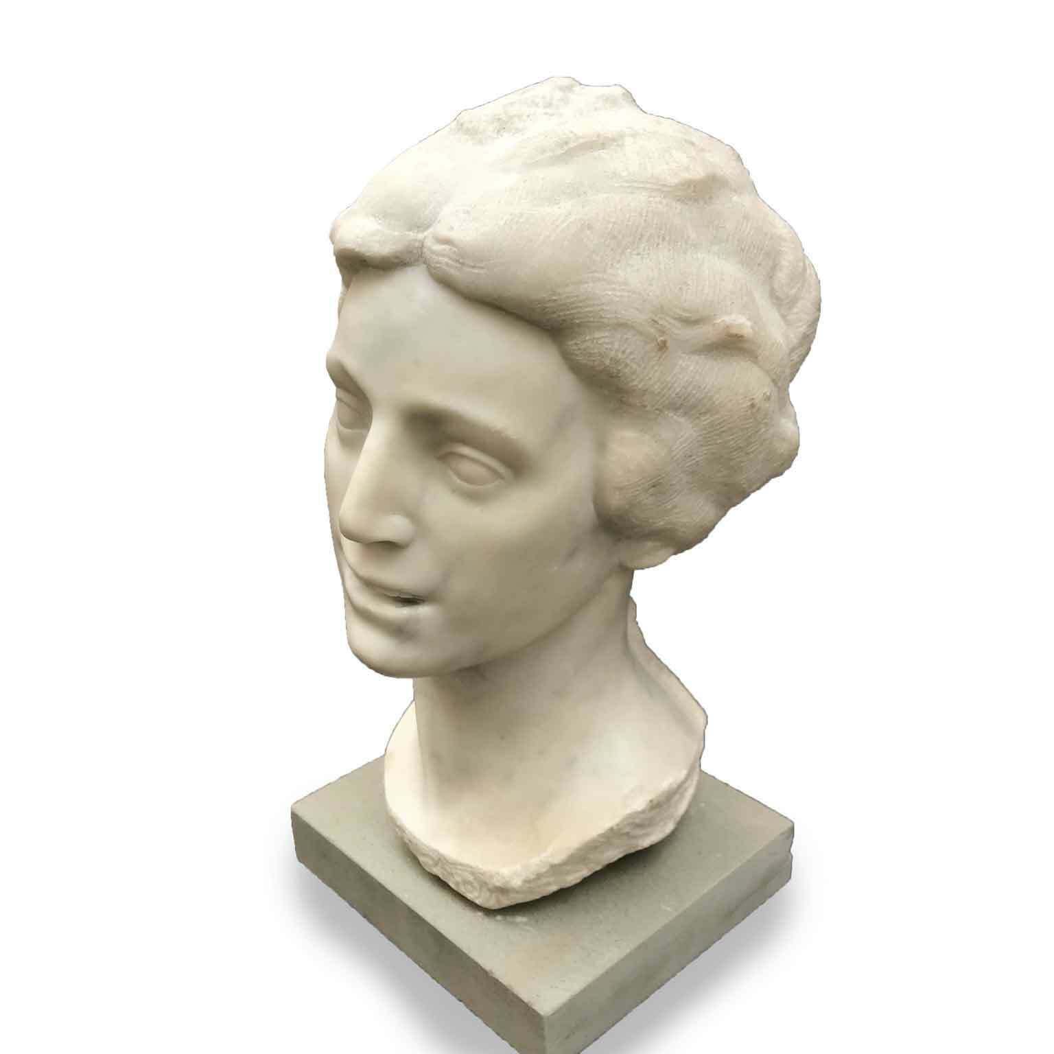 Aurelio Bossi Bust Of A Woman In White Marble photo for sale
