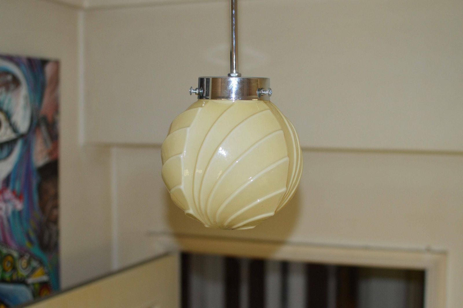 Art Deco Bauhaus Suspension Lamp 1920/30. Opaline Glass photo for sale