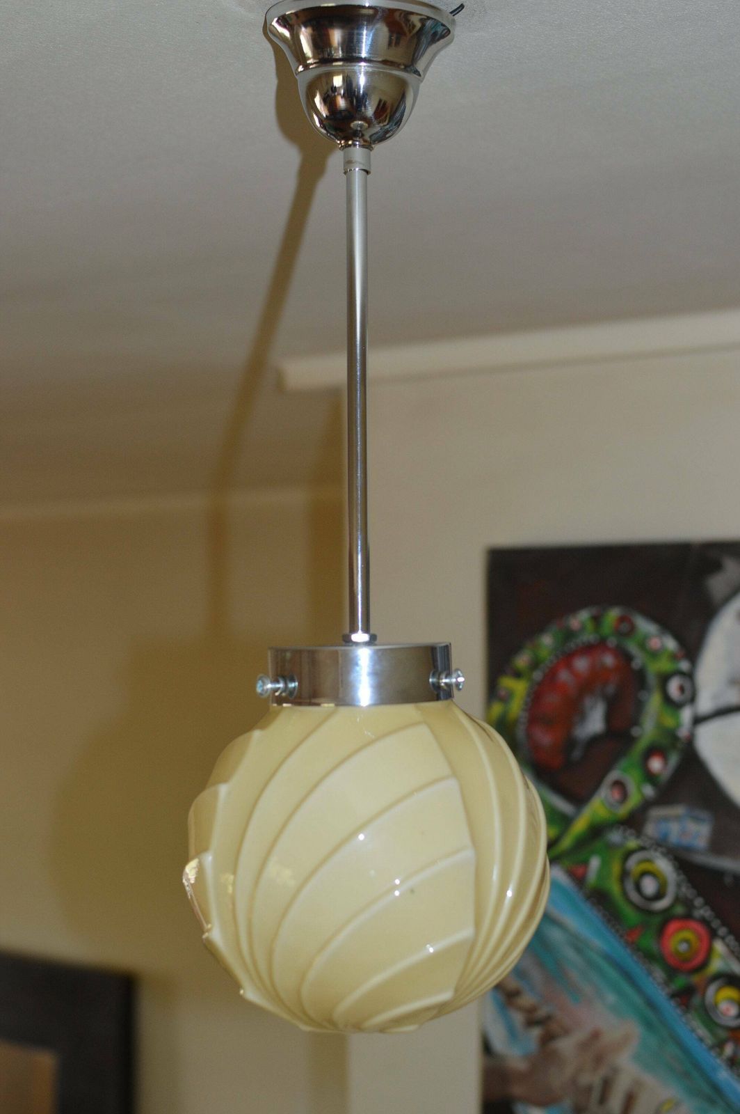 Art Deco Bauhaus Suspension Lamp 1920/30. Opaline Glass photo vintage
