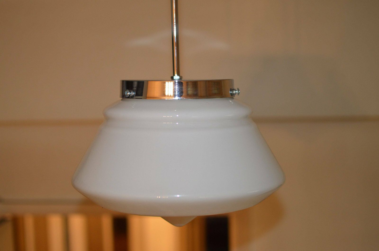 Art Deco Bauhaus Celiling Lamp. School Art Deco Lamp Opaline Glass photo furniture