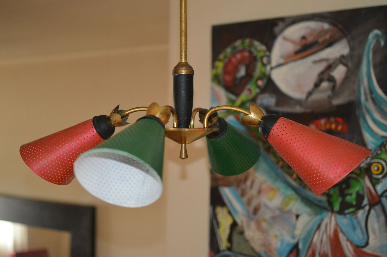 Vintage French Chandelier Perforated Cardboard. Early XX. Rare:) photo Lighting