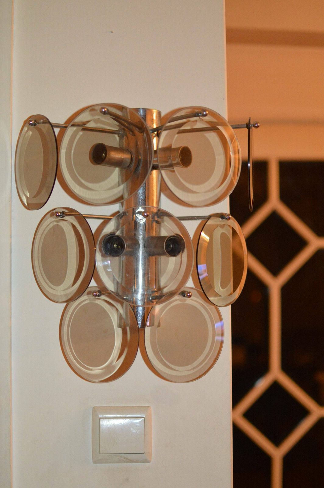 Set Of 3 Vistosi Murano Glass Wall Sconce With Clear Glass Discs. Kalmar Era Lamp photo for sale