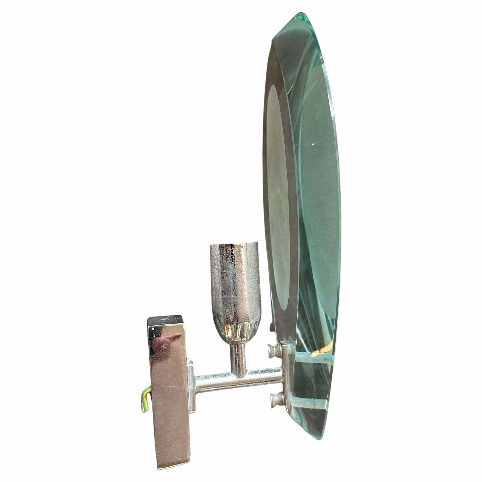 1960s Fontana Arte Style Heavy Glass And Steel Space Age Italian Wall Sconce photo furniture