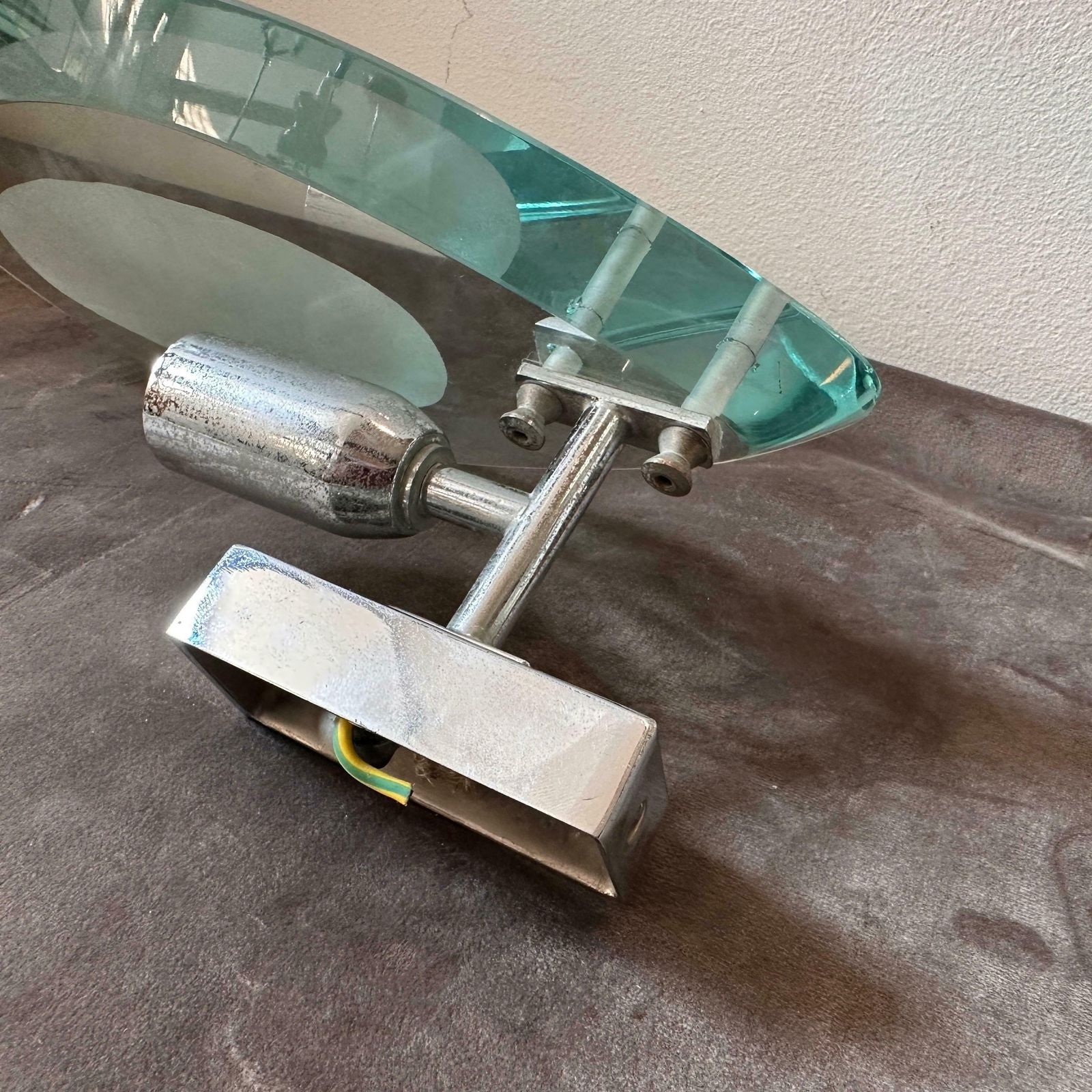 photo furniture 1960s Fontana Arte Style Heavy Glass And Steel Space Age Italian Wall Sconce