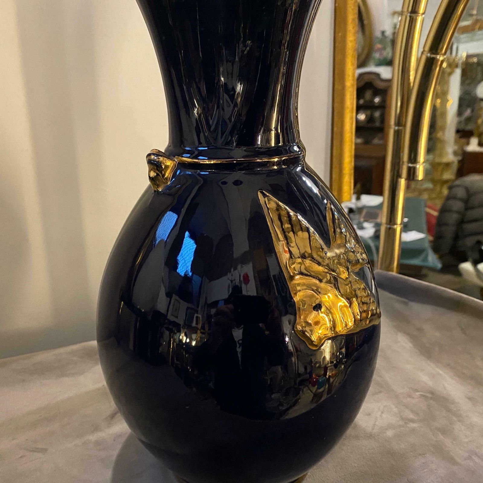 photo furniture 1950s Mid Century Modern Blue And Gold Ceramic Italian Vase By Icap