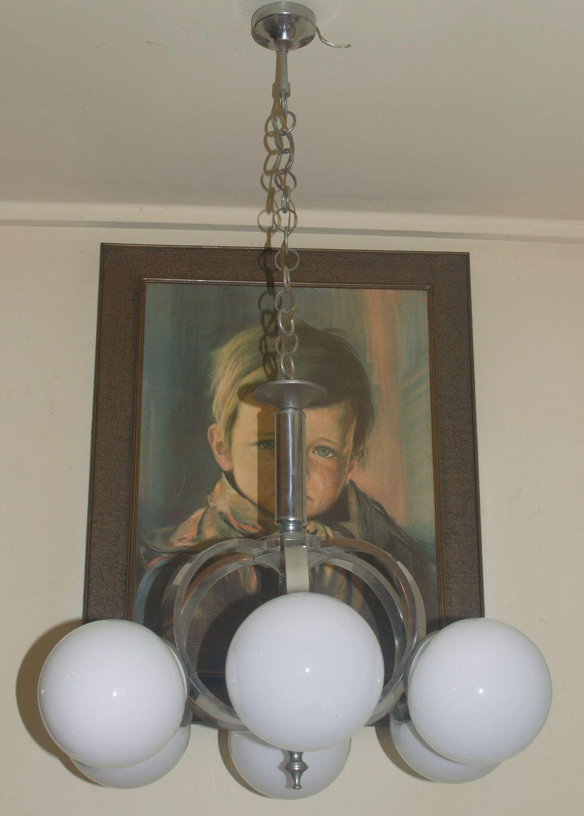 Vintage Original Atomic Space Age Chandelier Pendant Lamp. Opaline Glass