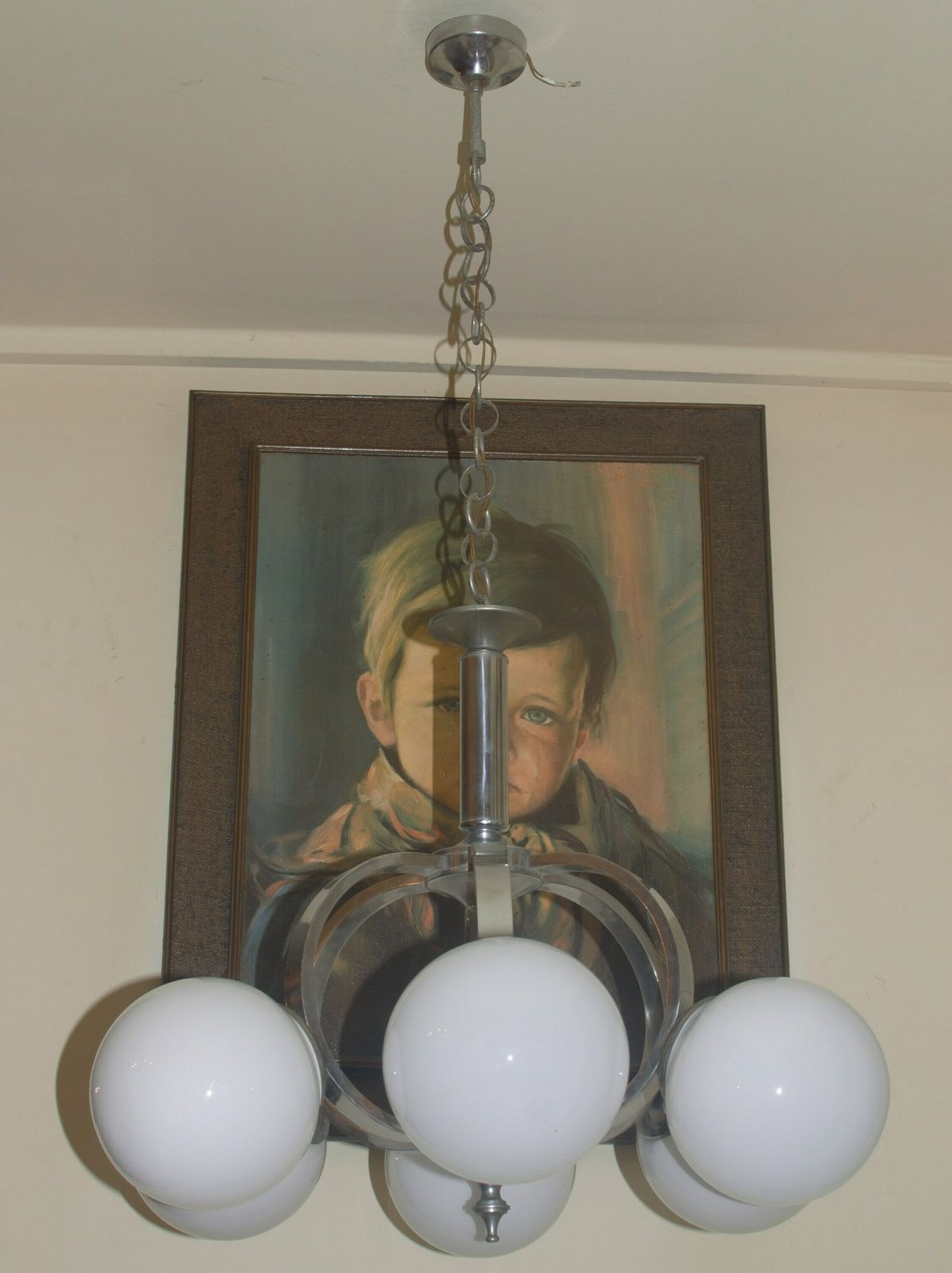 Vintage Original Atomic Space Age Chandelier Pendant Lamp. Opaline Glass photo furniture