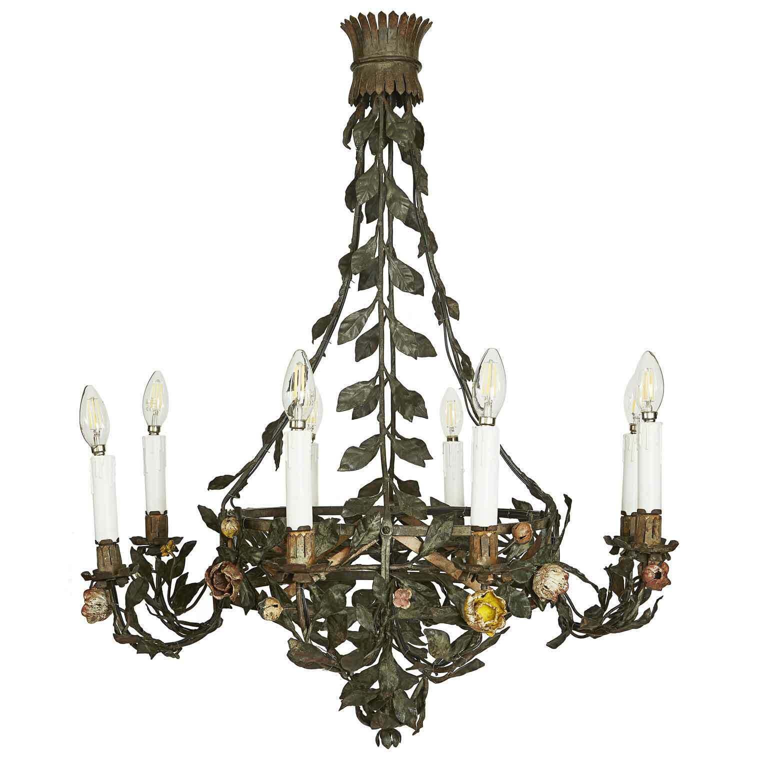 Floral Chandelier In Wrought Iron photo vintage