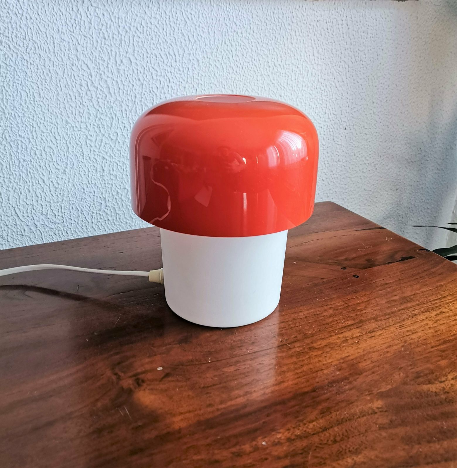 Mid Century Orange Red Mushroom Table Lamp Designed By Harvey Guzzini Made By Meblo Yugoslavia Bedside Light Midcentury Modern photo Lighting