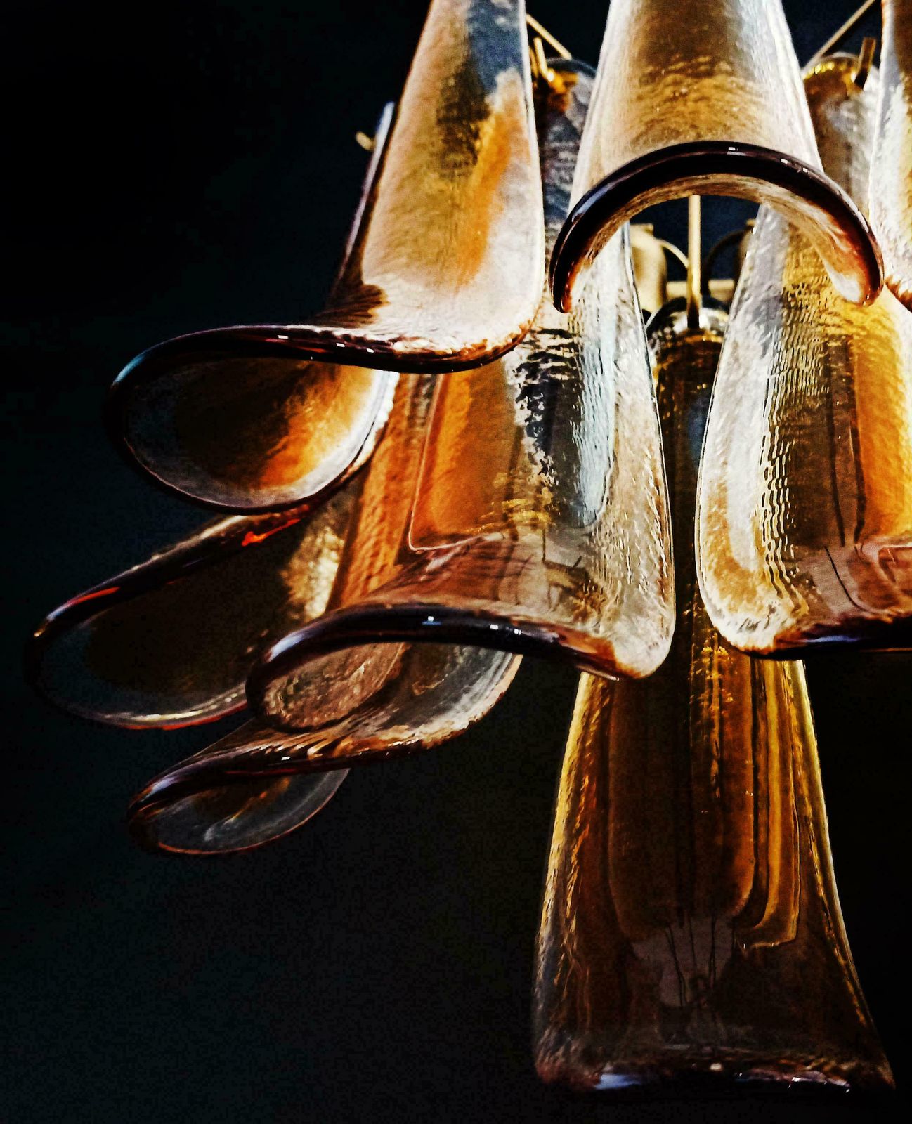 Elegant 1970’s Pair Of Vintage Italian Murano Wall Lights  Amber Glass Petals photo Lighting