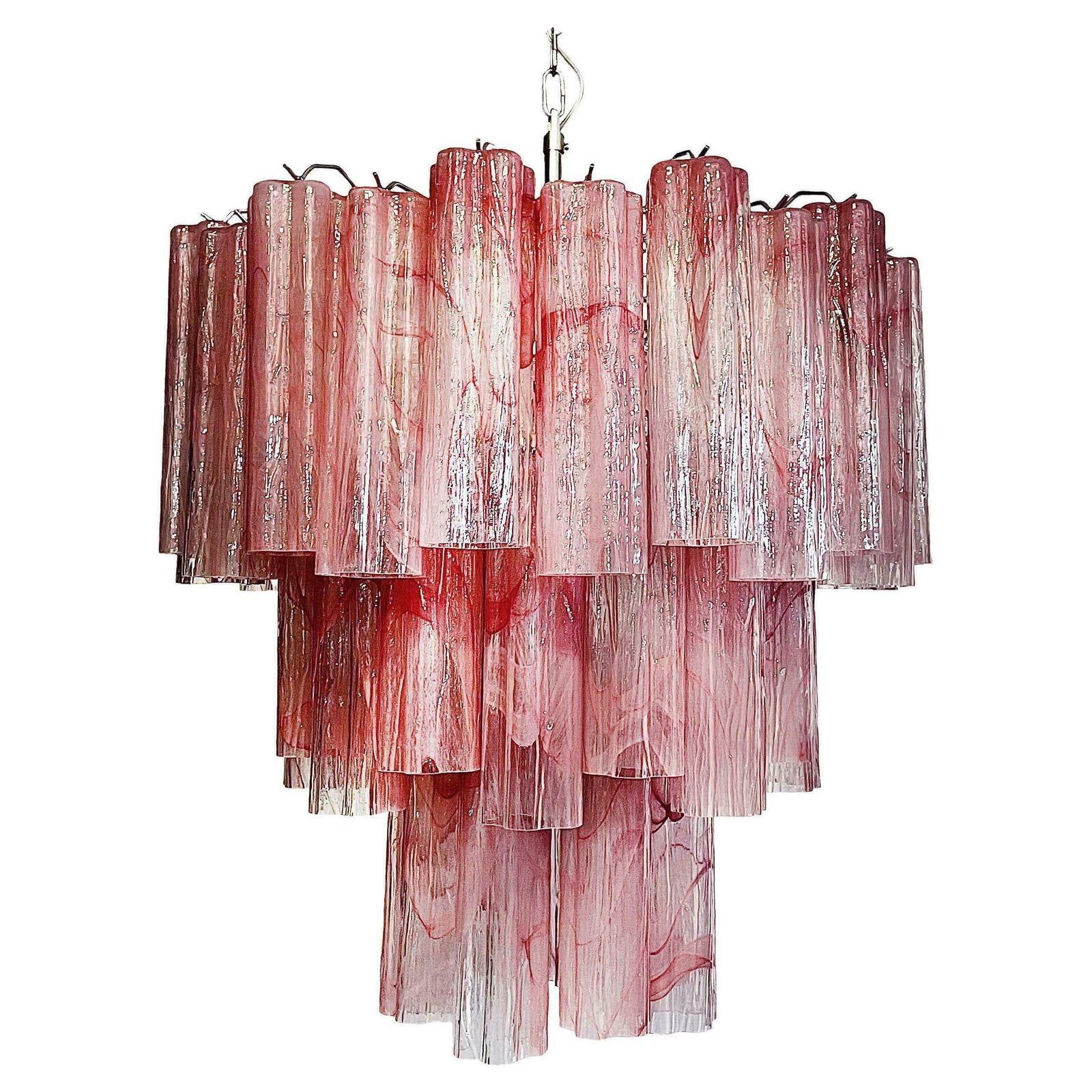Elegant Large Three Tier Murano Glass Tube Chandelier   Pink Alabaster