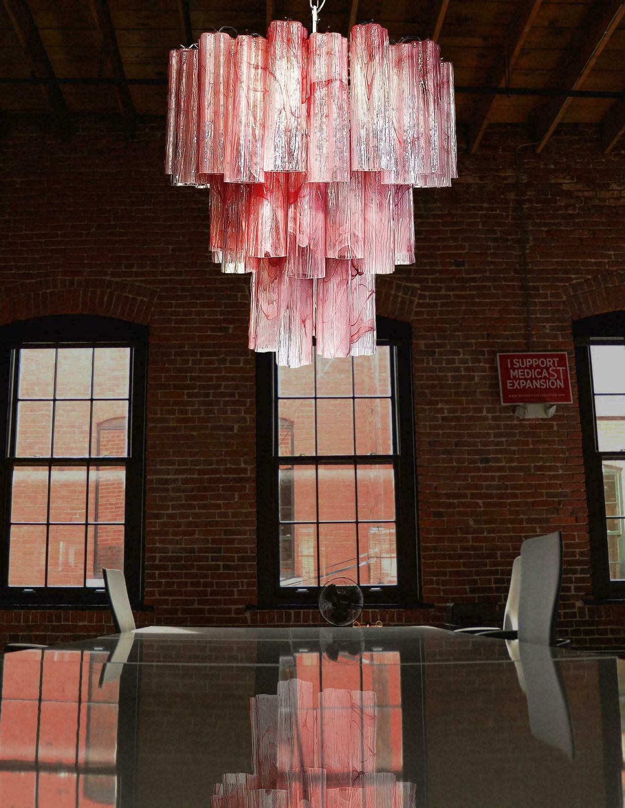 Elegant Large Three Tier Murano Glass Tube Chandelier   Pink Alabaster photo 1856.0