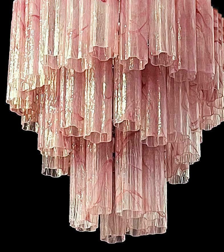 Elegant Large Three Tier Murano Glass Tube Chandelier   Pink Alabaster photo vinterior