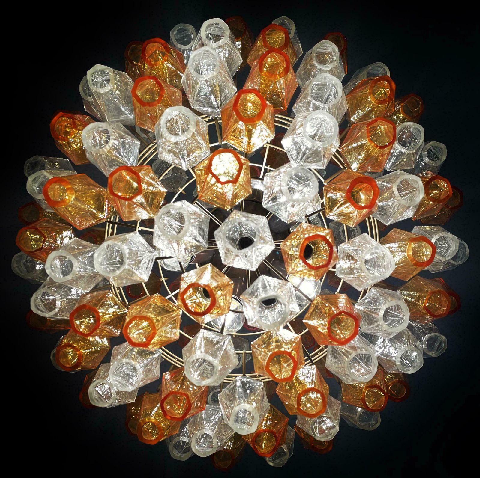 Gorgeous Spherical Murano Poliedri Chandeliers 140 Amber And Clear Poliedri photo buy