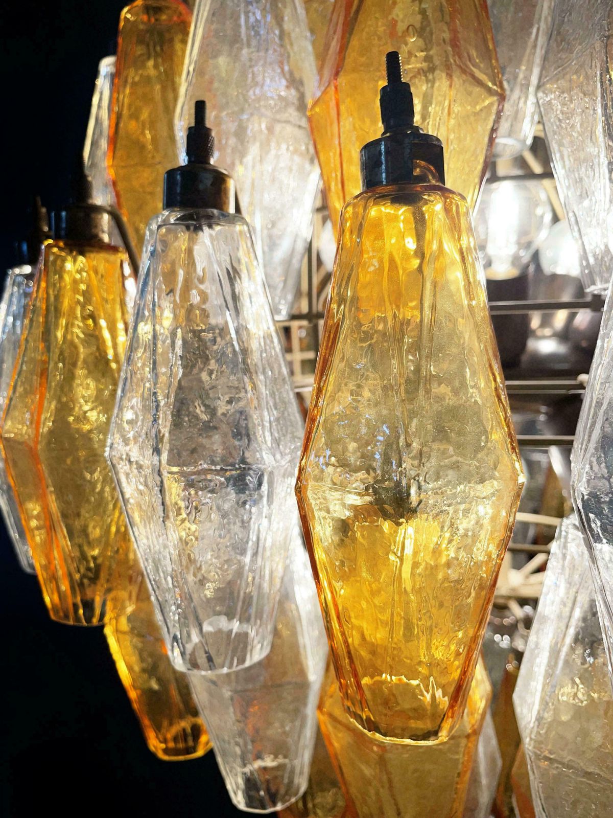 7813.0 Gorgeous Spherical Murano Poliedri Chandeliers 140 Amber And Clear Poliedri photo