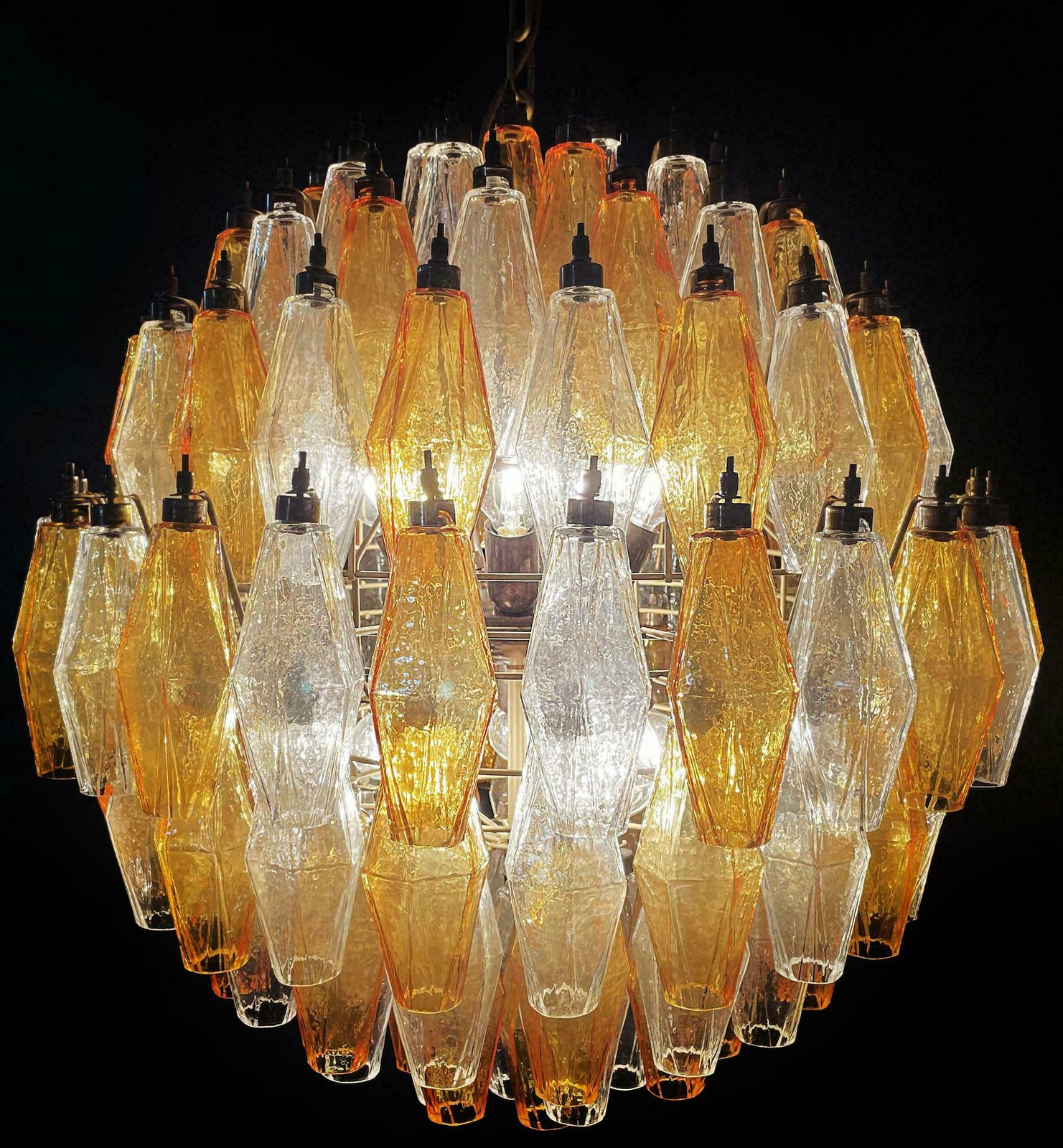 photo vinterior Gorgeous Spherical Murano Poliedri Chandeliers 140 Amber And Clear Poliedri