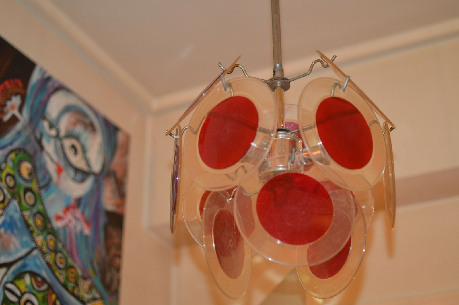 Vintage Plexiglass Yellow Discs Vistosi Era Chandelier, 1960s photo Lighting