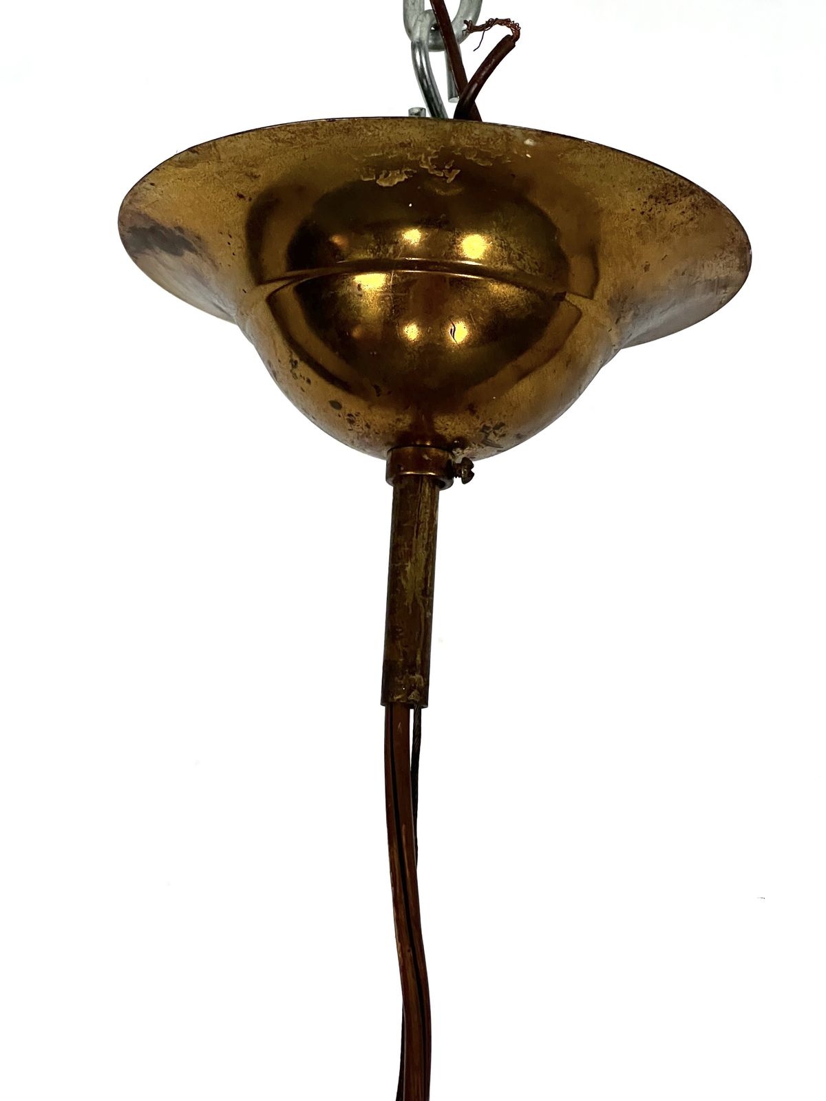 Lighting Mid Century Large Brass And Curved Glass Esperia Chandelier Model Pagoda. 1960s photo