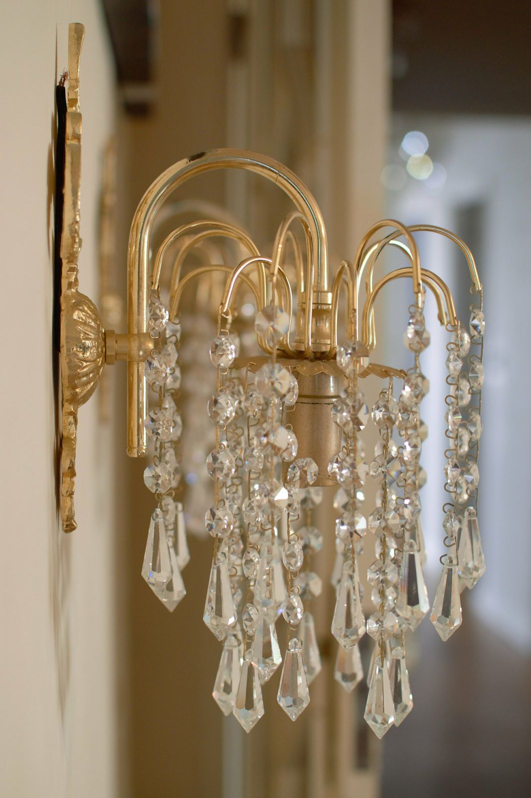 Pair Of Wall Lamp Bohemian Cristal Gold Metal photo vintage
