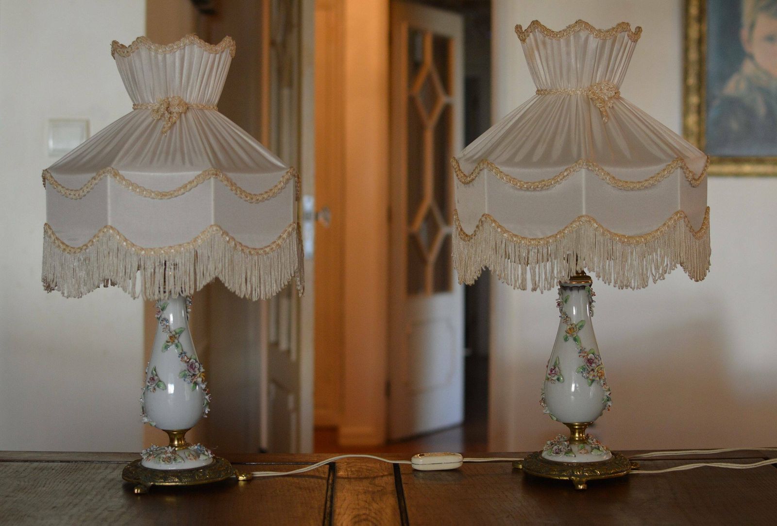 Pair Of 1960s Porcelain Lamps Art Deco Mid Century photo Lighting
