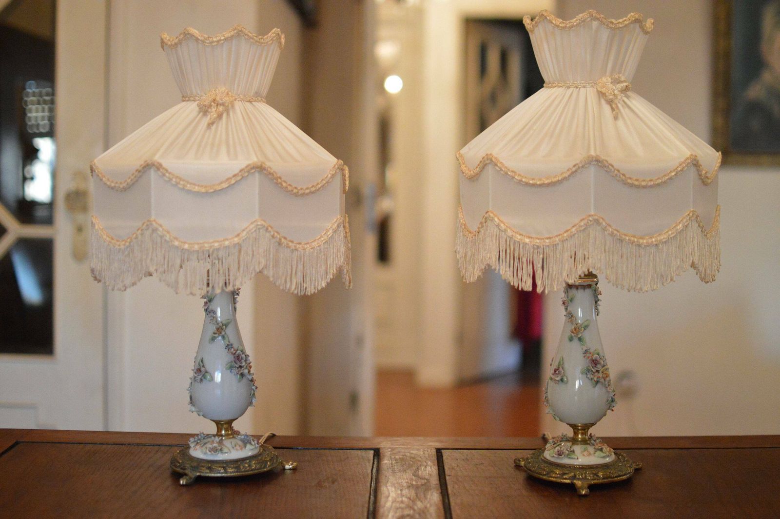 Pair Of 1960s Porcelain Lamps Art Deco Mid Century photo buy