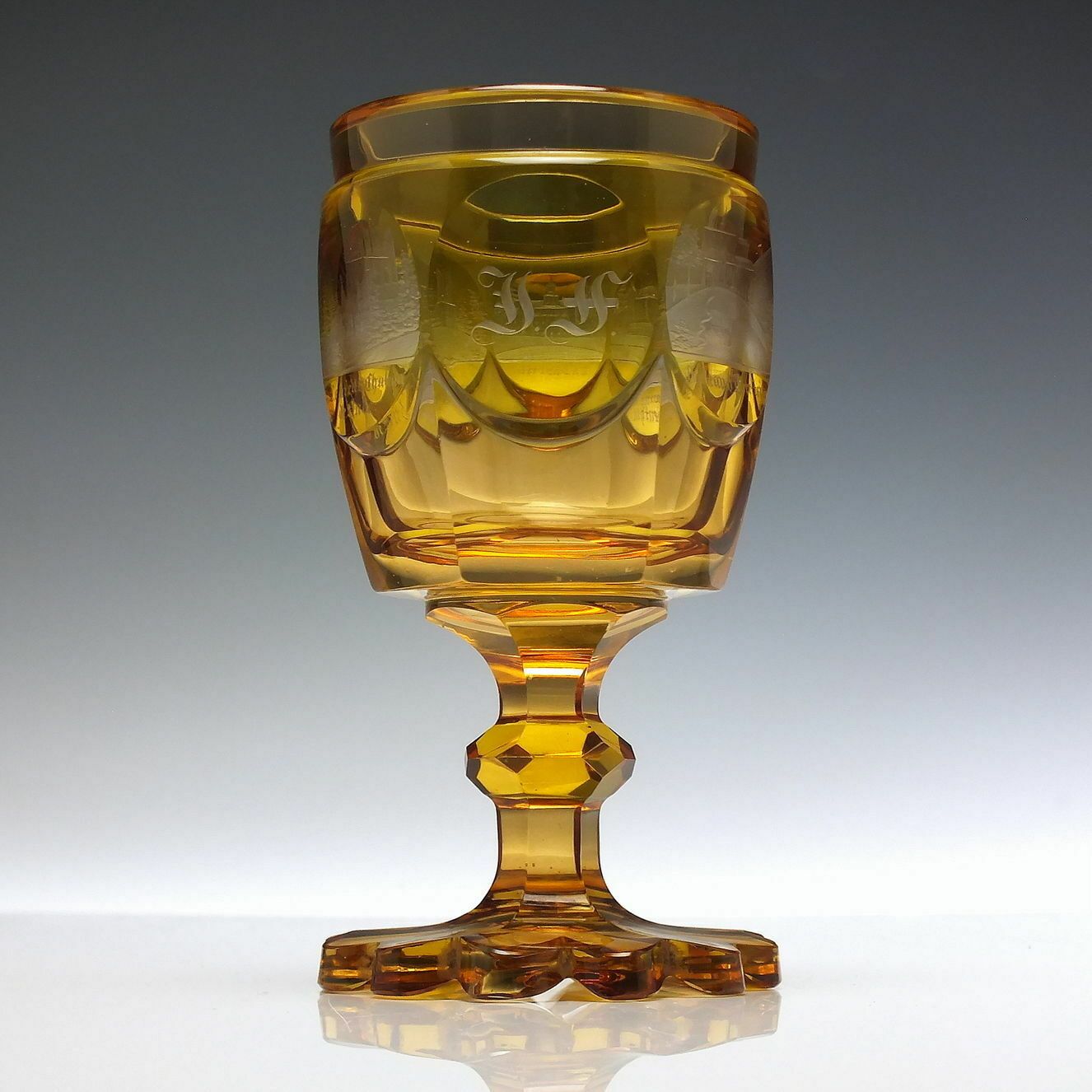 19th Century Bohemian Biedermeir Engraved Spa Glass Goblet C1840 photo furniture