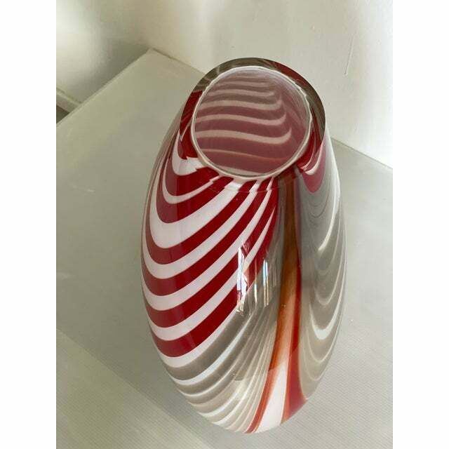 Contemporary Abstarct Vase In Milky White Murano Style Glass With Red And Beige Reeds photo 6800.0